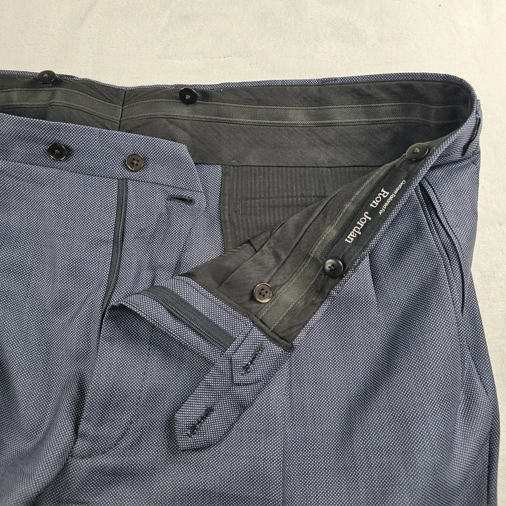Dormeuil BESPOKE Dress Pants Mens 42x31 Navy Blue Black Birds Eye Trousers